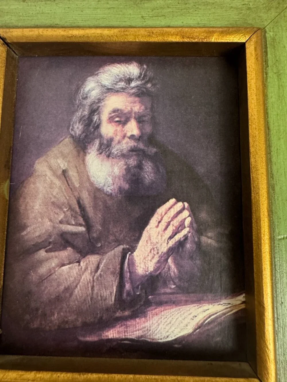 Vintage Rembrandt van Rijn  Elderly Man in Prayer Print Wood Frame